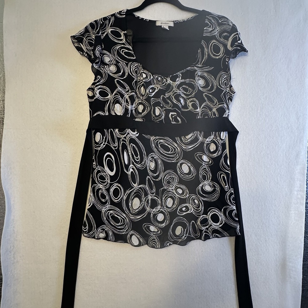 Dressbarn Black White Abstract Print Flutter Sleeve Top XL China